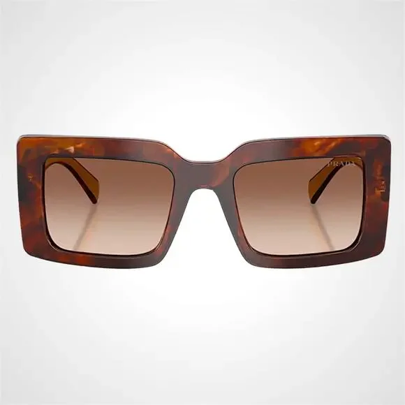 New PRADA Sunglasses Brown Beige Caramel Tortoise Gold Symbole Womens Rectangle - Picture 3 of 5